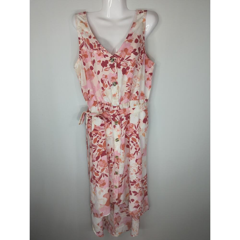Luxology Floral Button Front Hi Lo Hem Button Down Bohemian Dress Women's L NWT